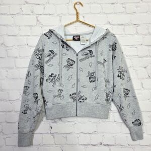 Disney Cars Lightning McQueen Characters Gray Cropped Zip Up Hoodie Women's